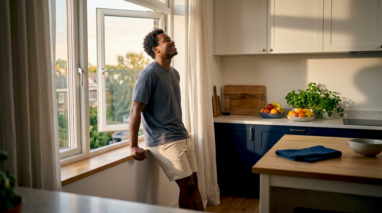 Man opening window for better indoor air quality