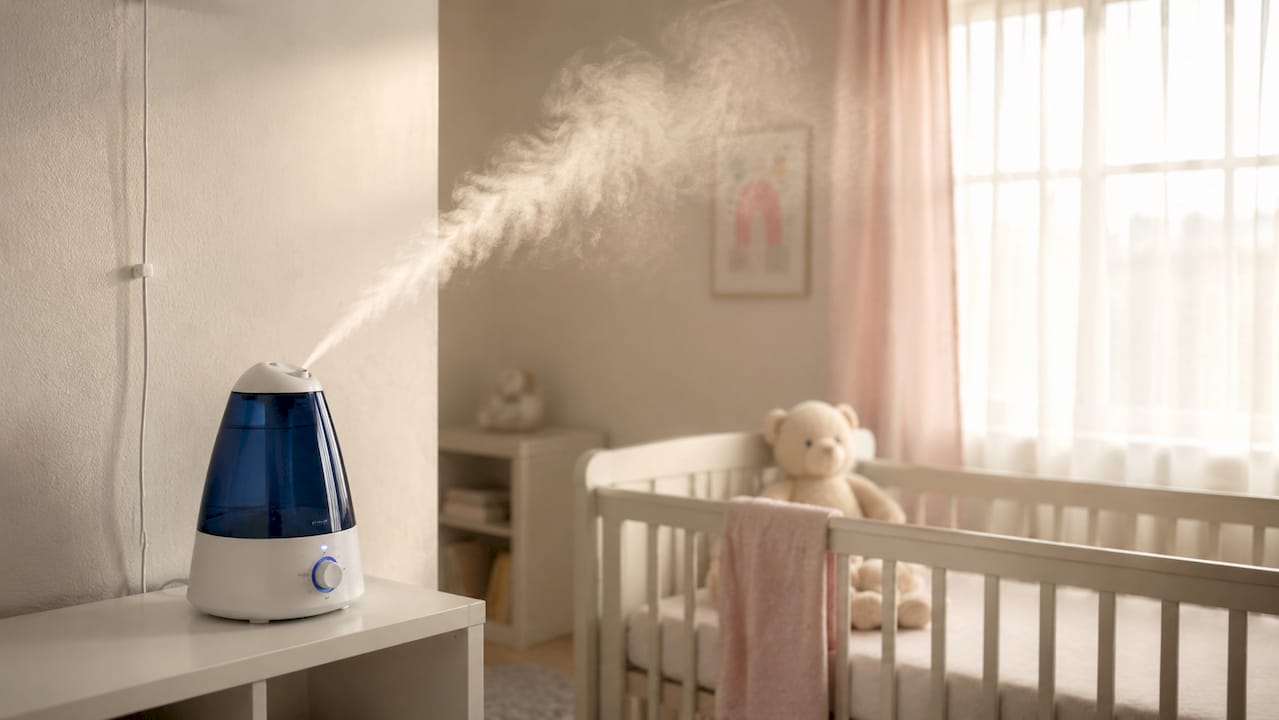 Humidifier placed safely away from baby's crib