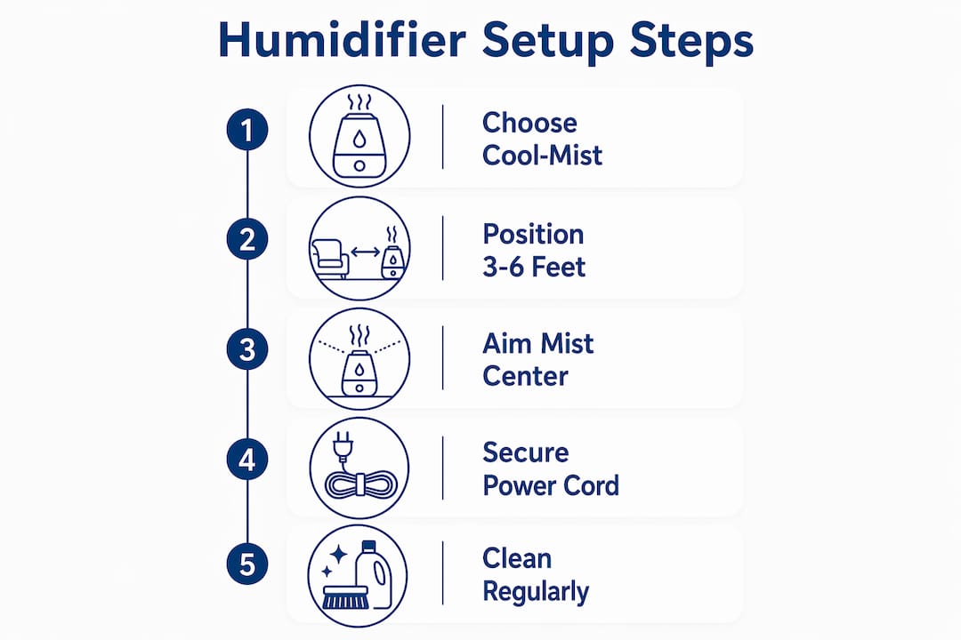 Infographic showing nursery humidifier setup steps