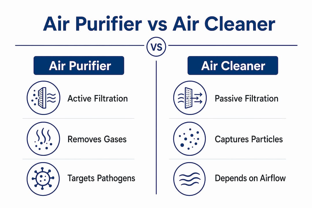 Comparison infographic of air purifier and air cleaner