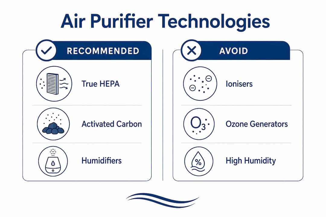 Infographic comparing air purifier technologies for eczema