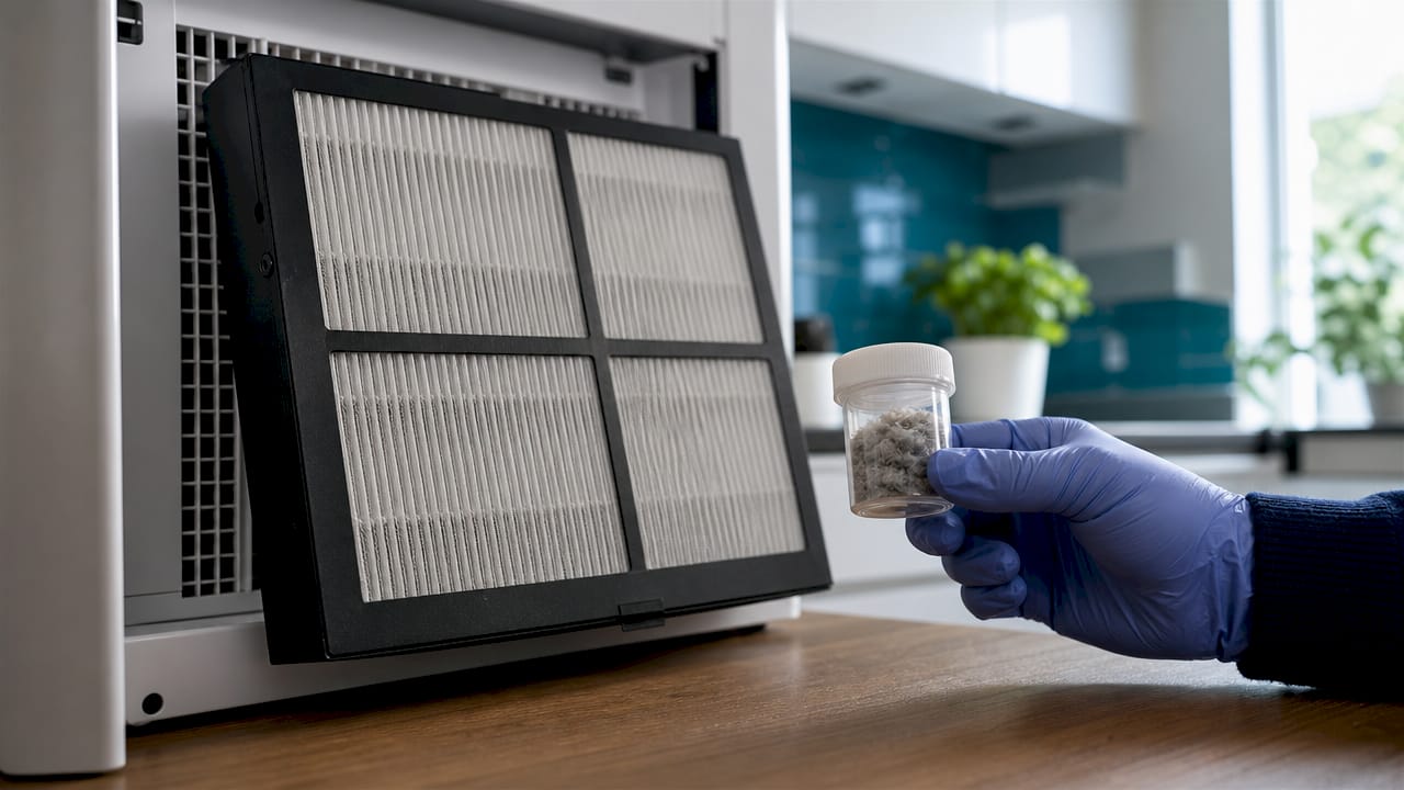 Close-up of HEPA filter and allergen sample