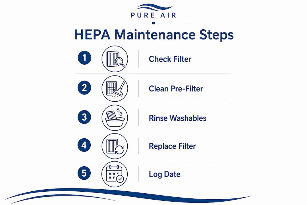 Infographic outlining HEPA filter maintenance steps
