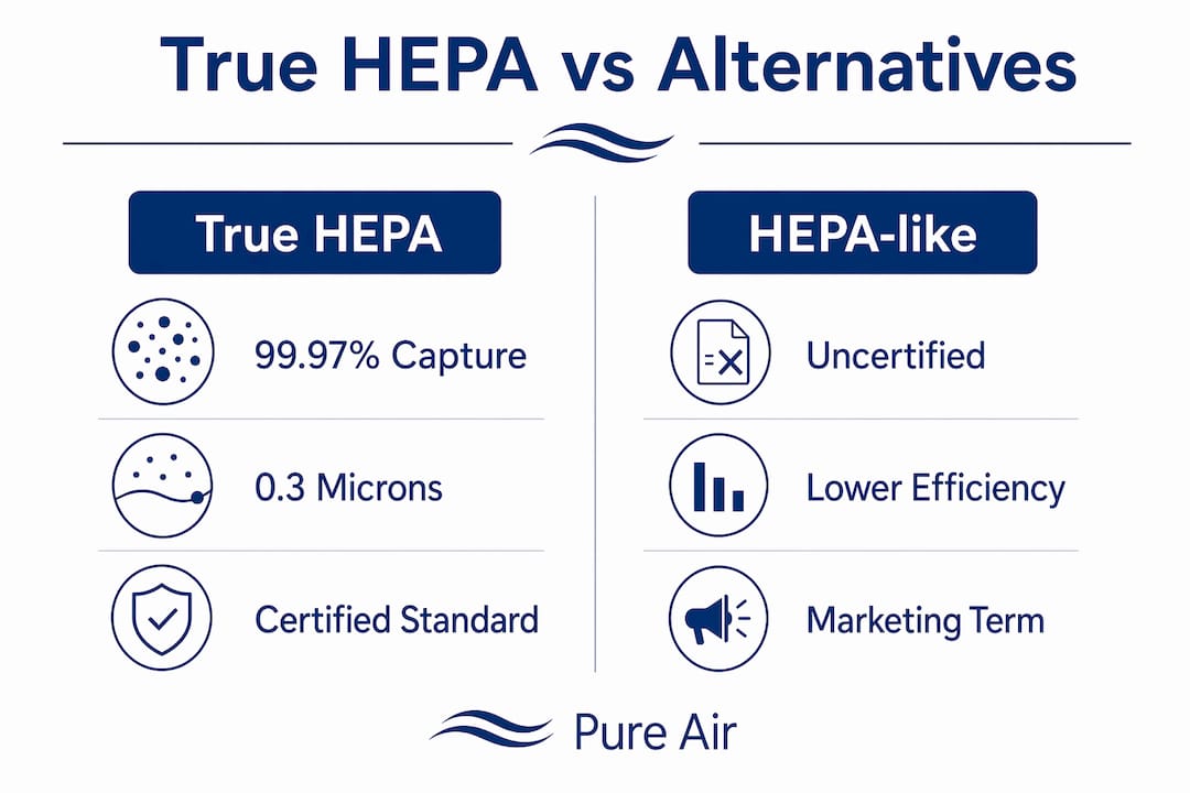 Infographic comparing true HEPA and HEPA-like filters