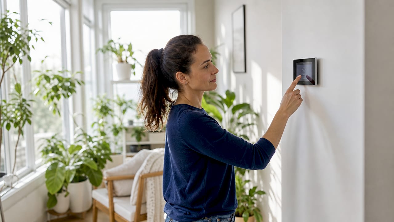 Homeowner adjusting humidistat control panel