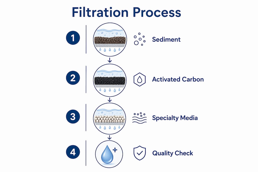 Infographic showing multi-stage filtration process steps