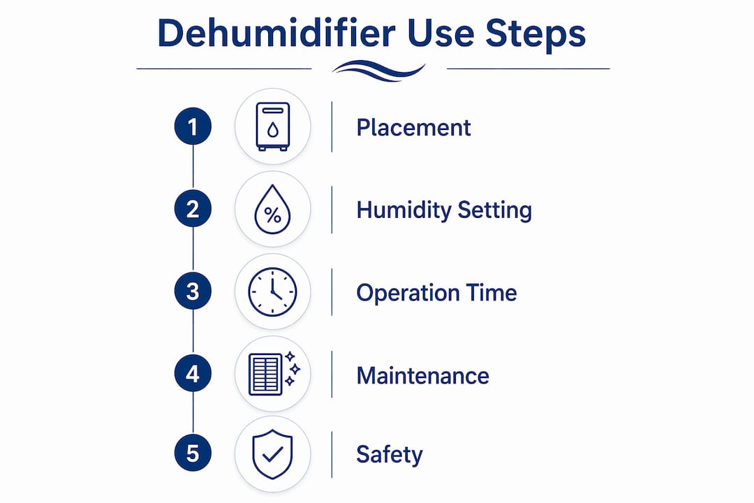 Infographic showing steps for dehumidifier use in child's room