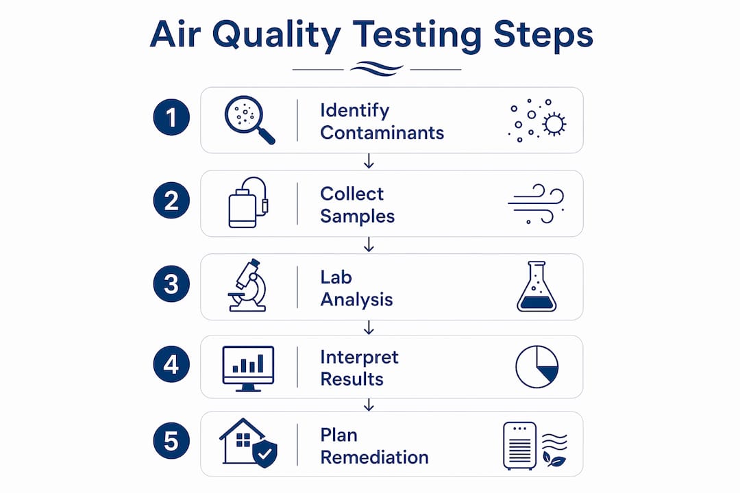 Infographic illustrating air quality testing steps in pet homes