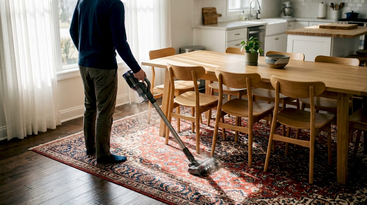 Vacuum cleaning carpet holding allergens