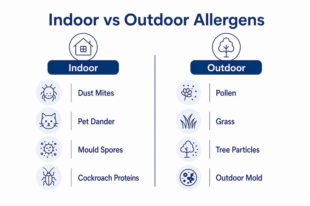 Infographic comparing indoor and outdoor allergens