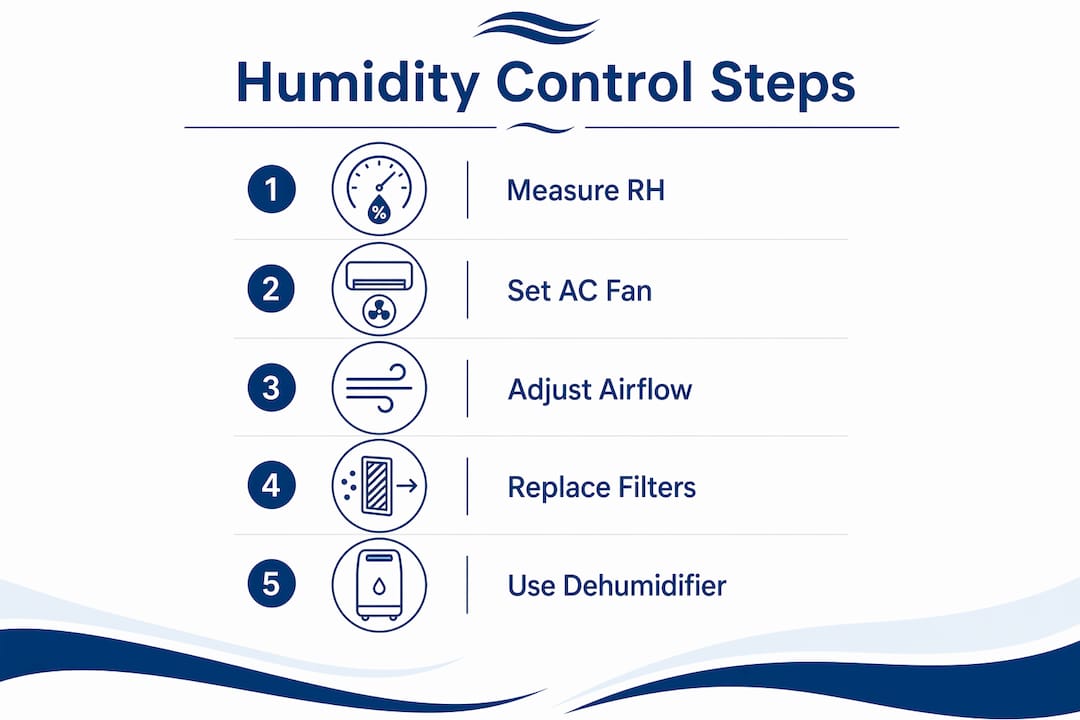 Infographic showing steps to control indoor humidity