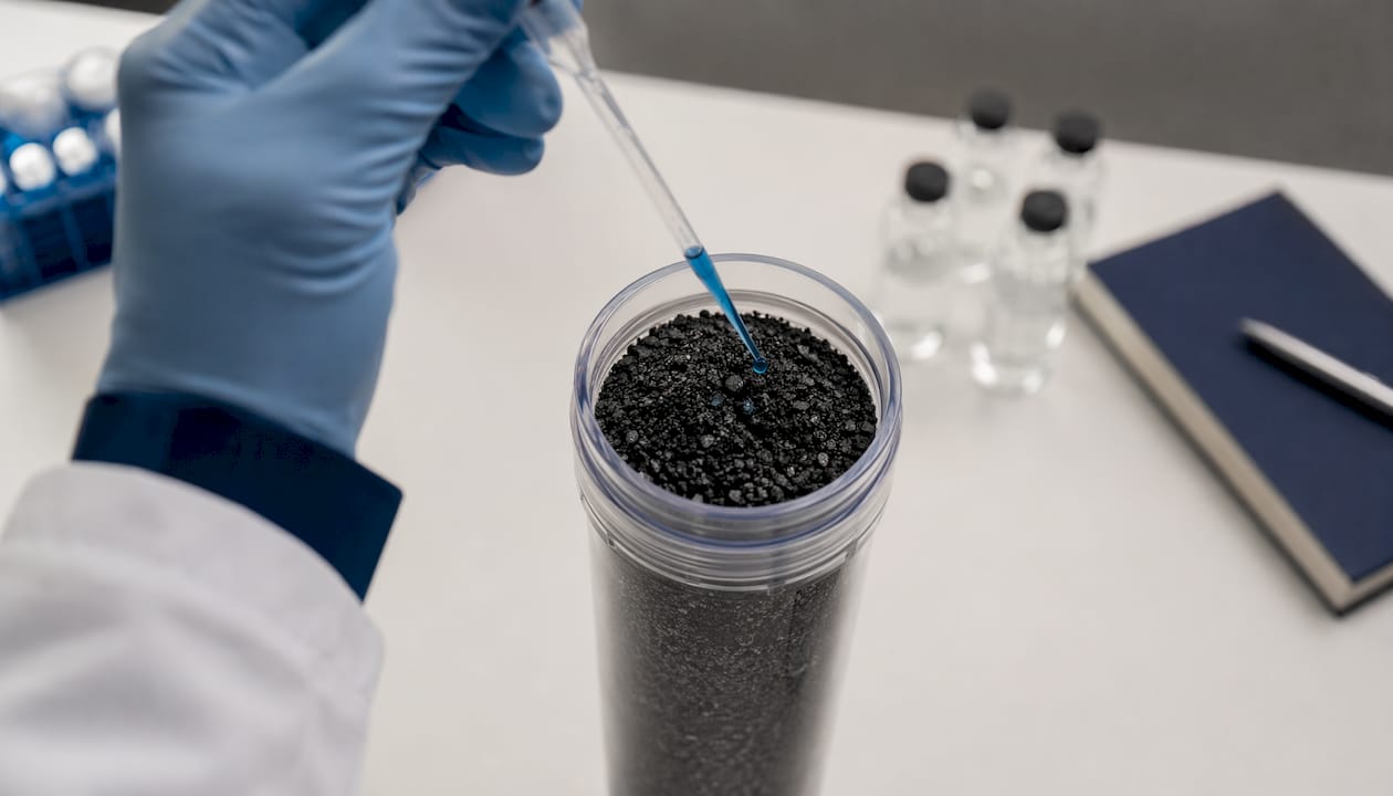 Close-up of granular activated carbon filter media