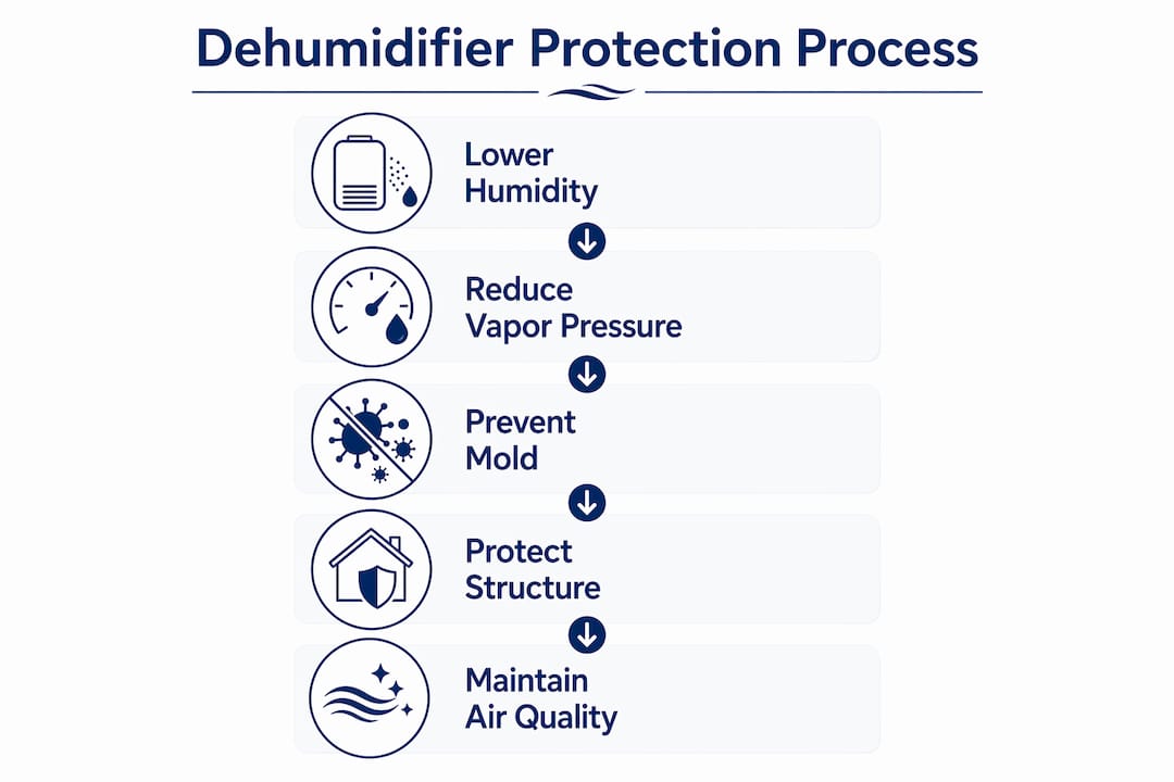 Infographic showing dehumidifier protection steps