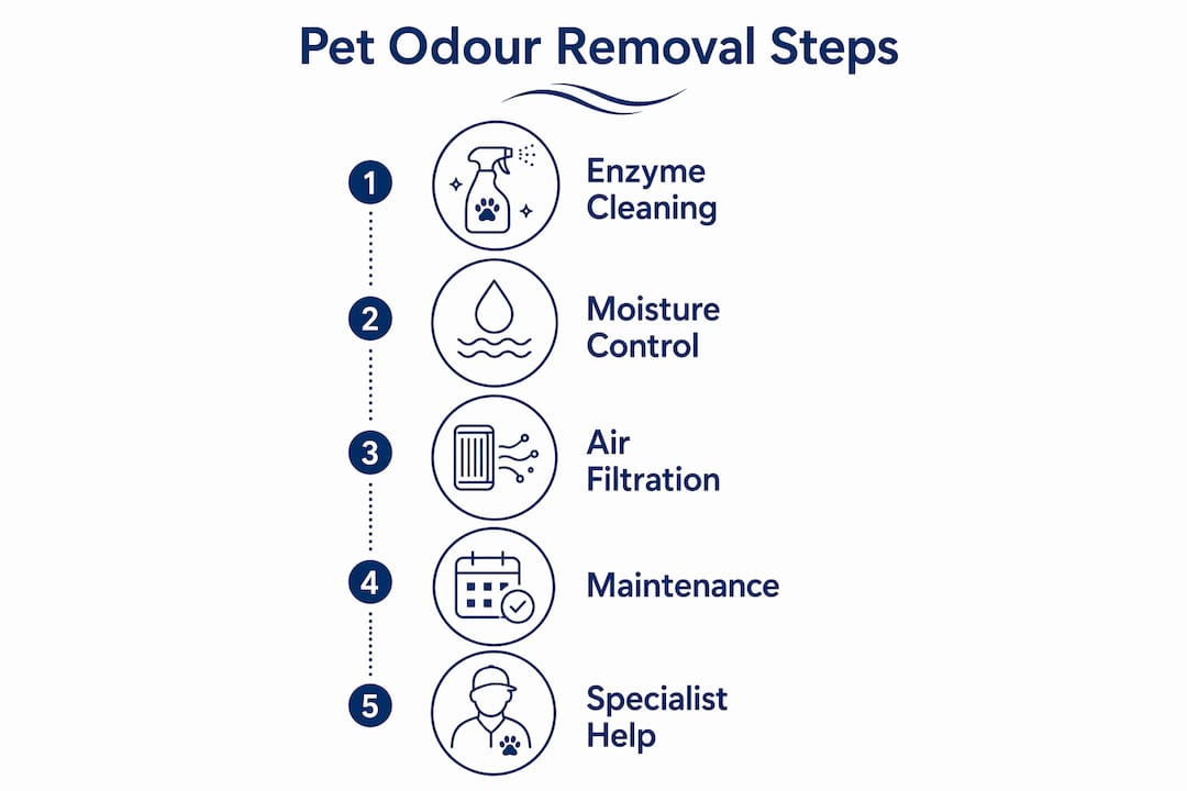Infographic describing steps to remove pet odour