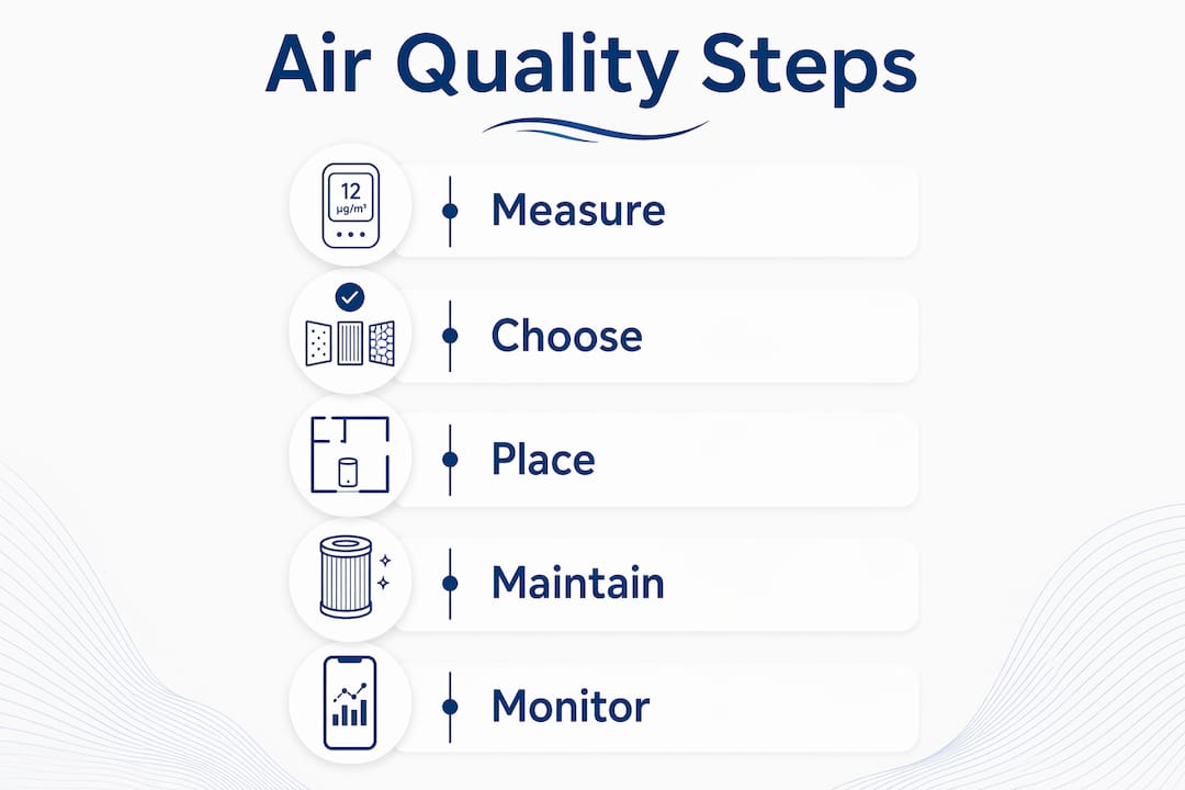 Infographic showing key steps for toddler bedroom air quality