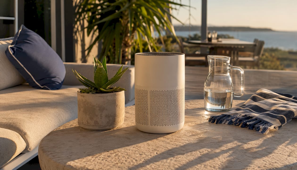 Activated carbon air purifier on kitchen countertop