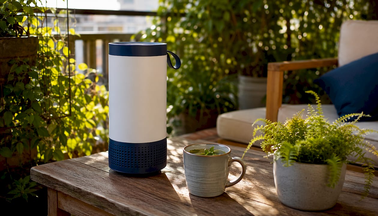 Cordless VBreathe purifier on living room table