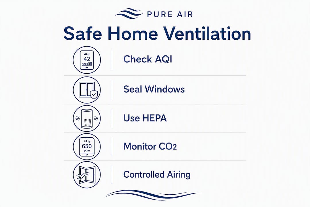 Infographic showing safe home ventilation steps