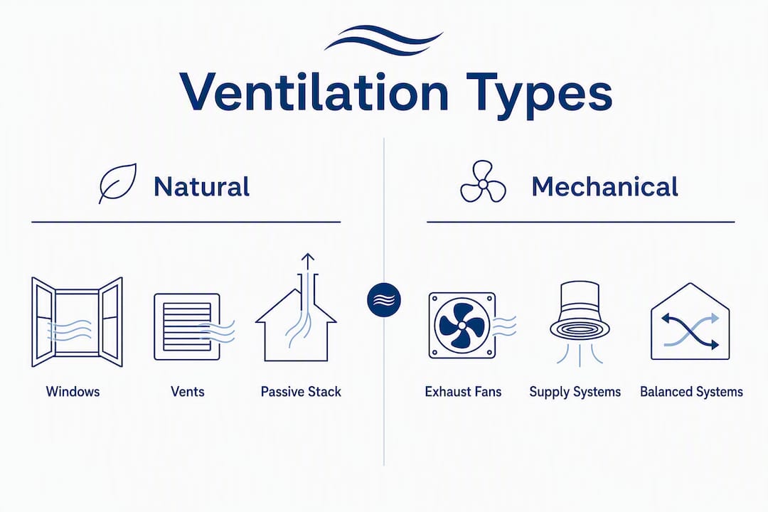 Infographic comparing natural and mechanical ventilation types