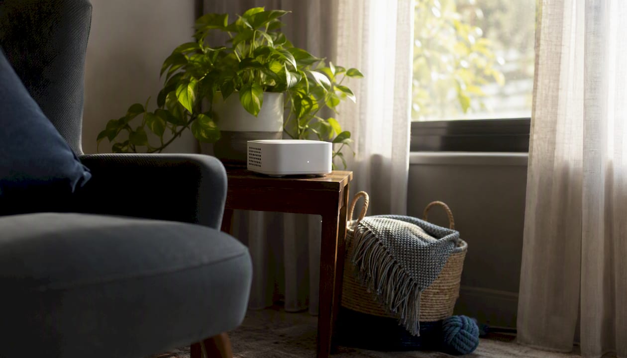 Air quality monitor on home side table