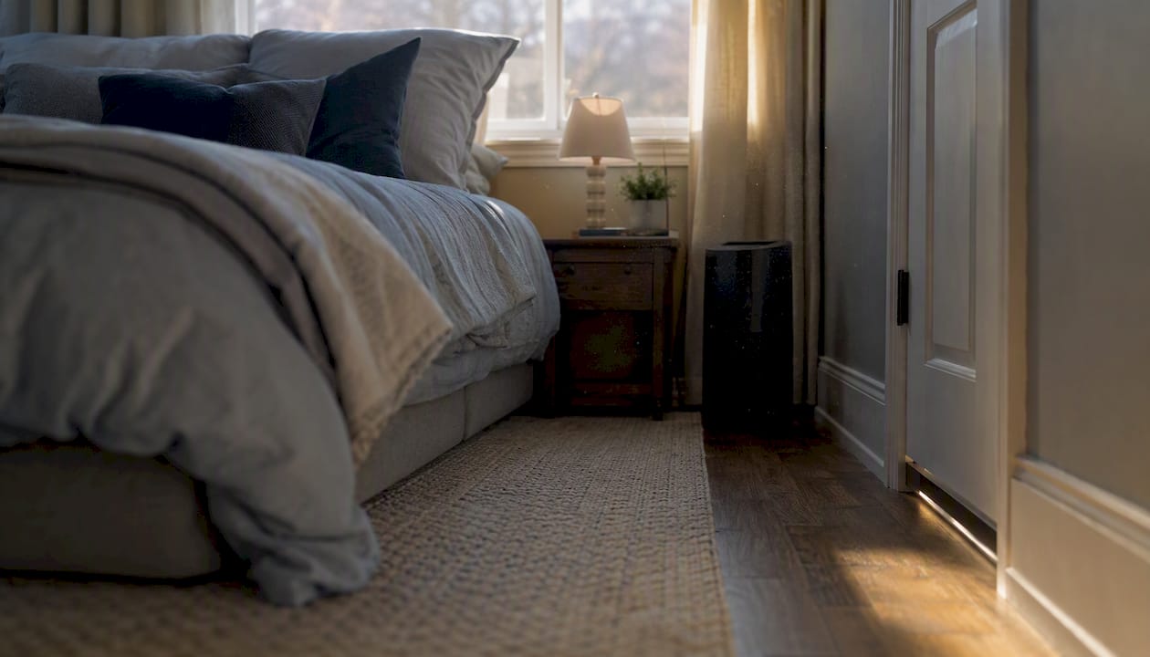 Sealed bedroom safe room with purifier silhouette