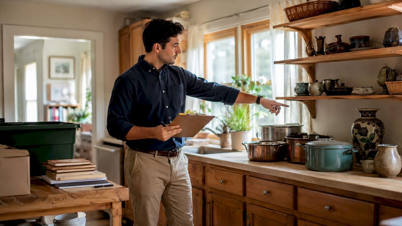 Man inspecting home during estate sale preparation