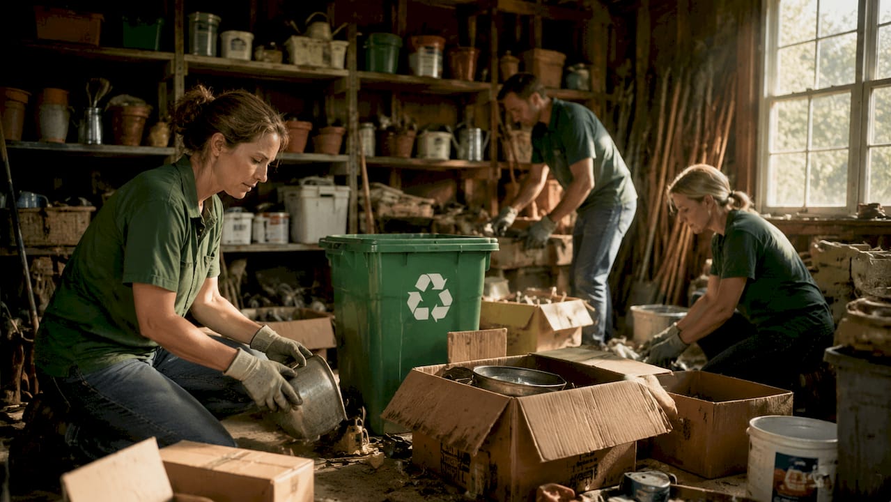 Sorting recyclable and reusable cleanout materials