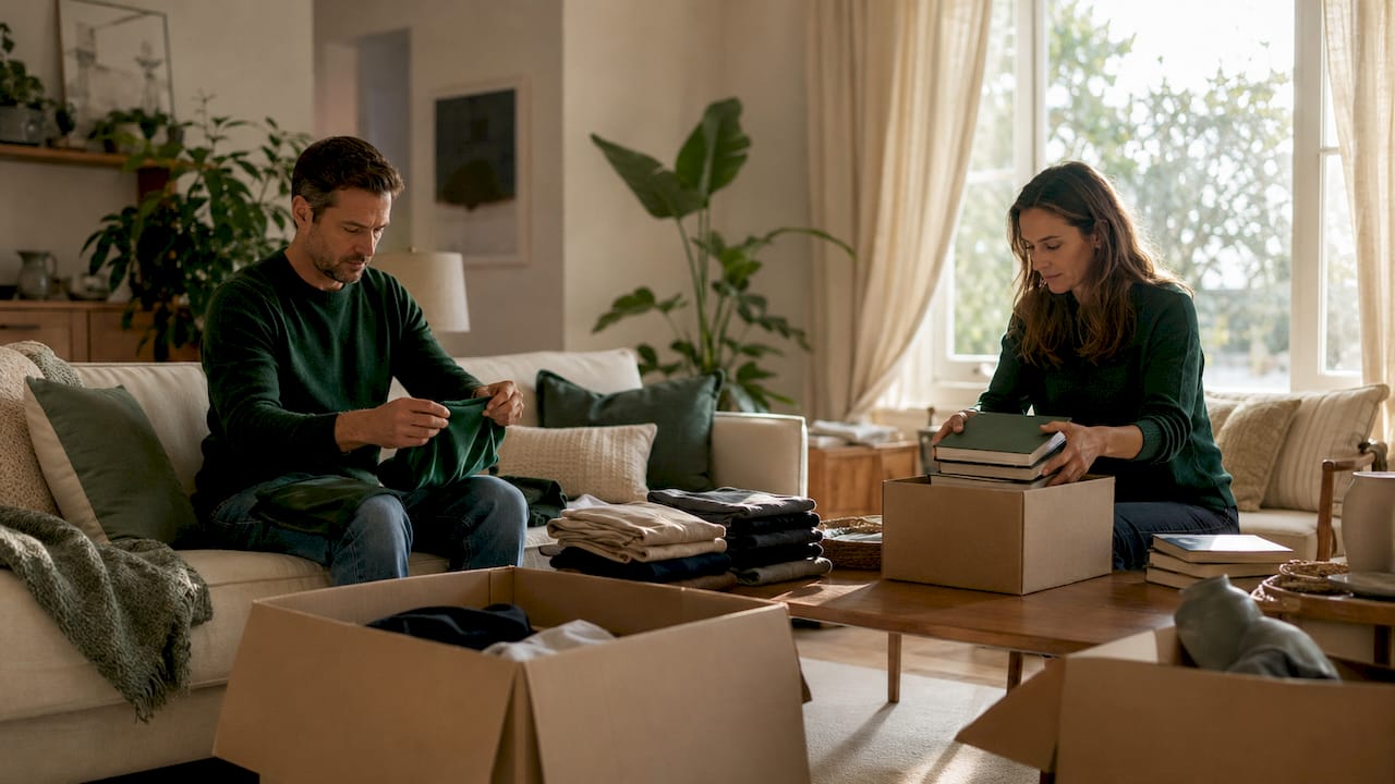 Couple sorting items before home staging