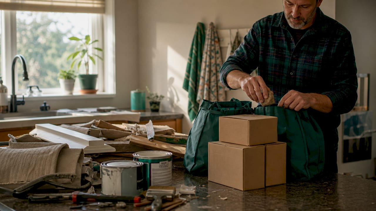 Overhead view of DIY versus professional junk removal items