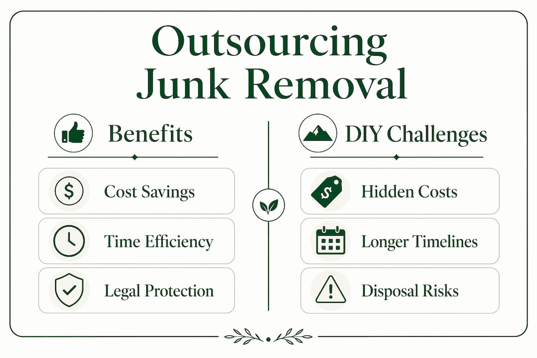 Infographic comparing benefits of outsourcing versus DIY challenges