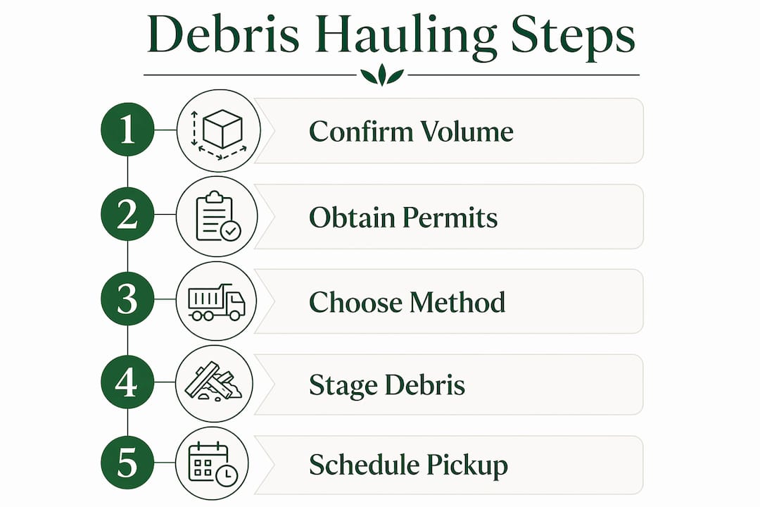Infographic illustrating debris hauling process steps