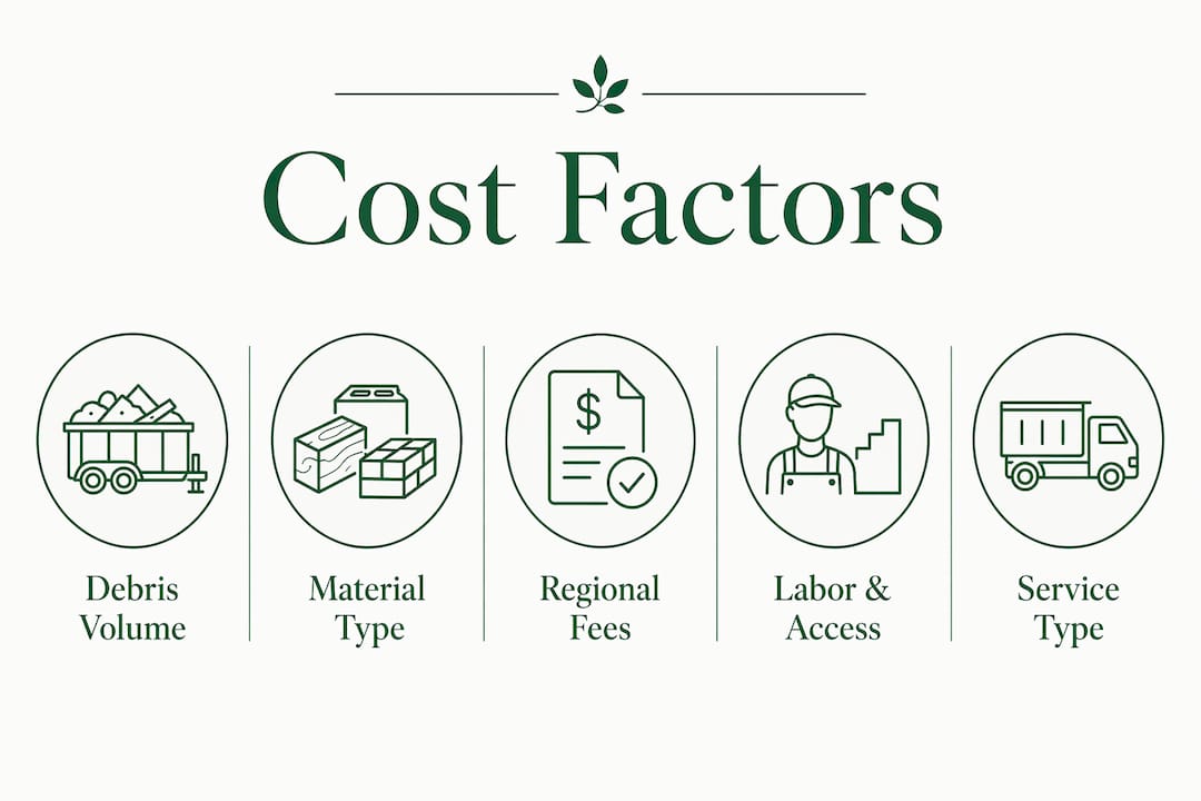Infographic illustrating factors determining junk removal costs