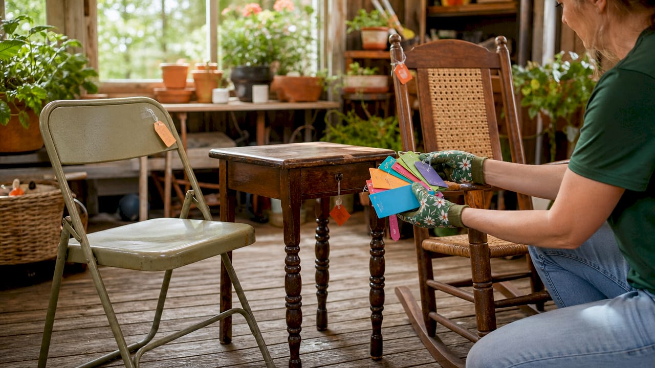 Hands sorting furniture for disposal