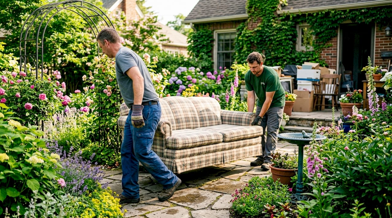 Workers removing furniture at estate cleanout