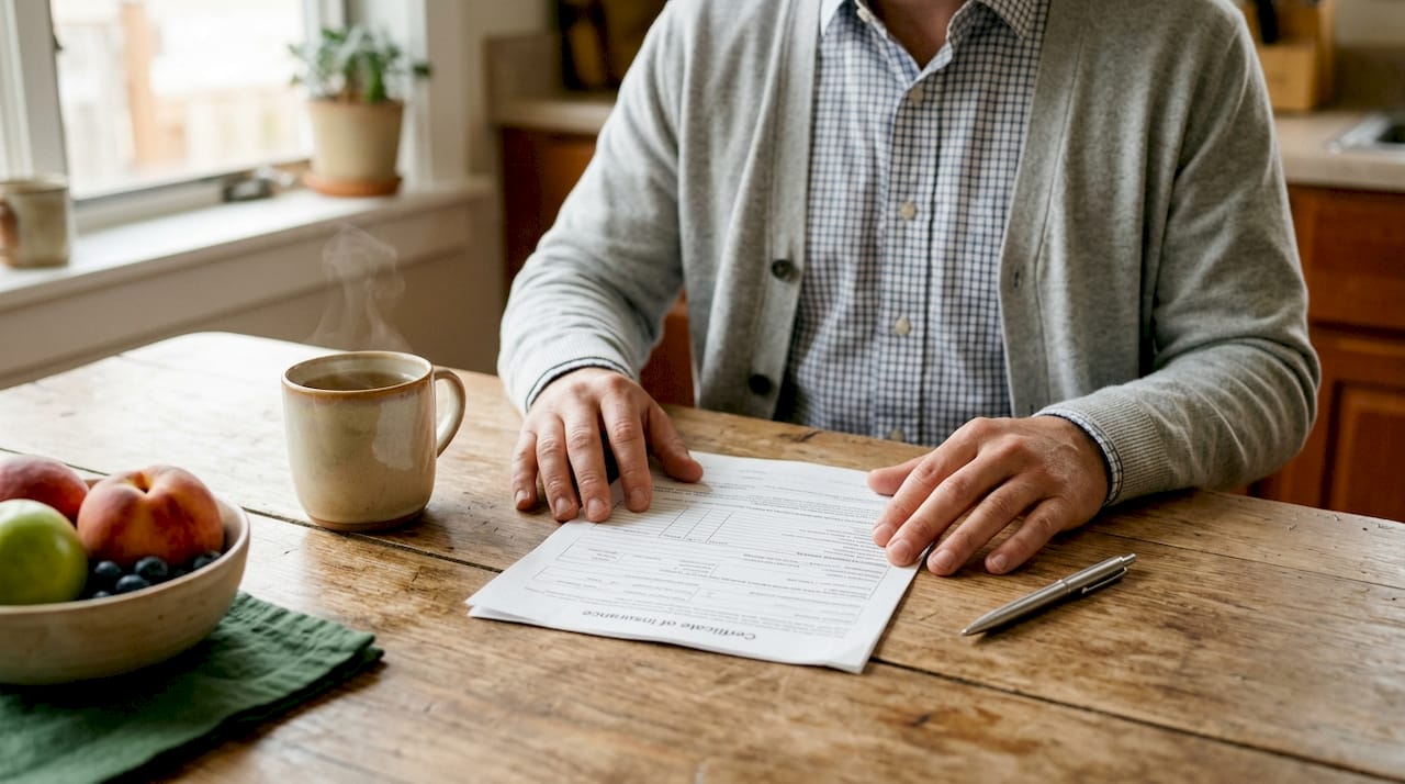 Hands holding insurance certificate for cleanout service