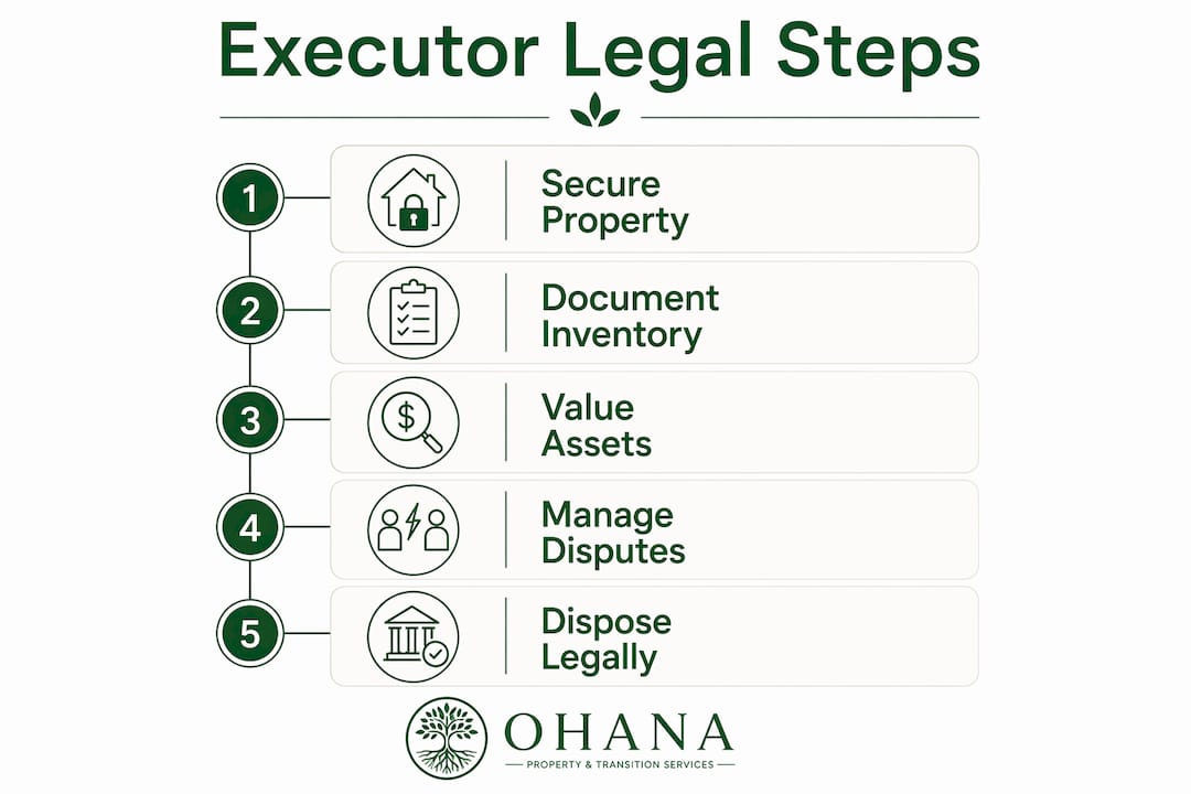 Infographic outlining executor legal steps in Indiana