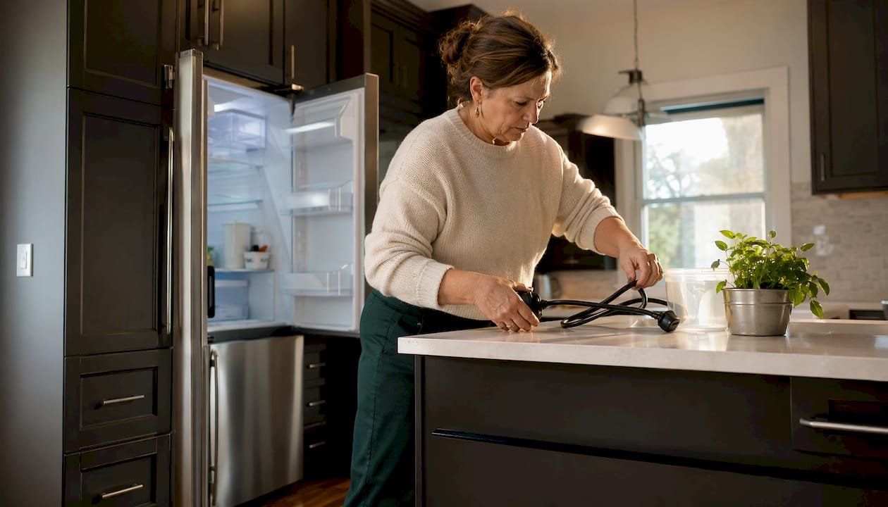 Homeowner preparing refrigerator for removal