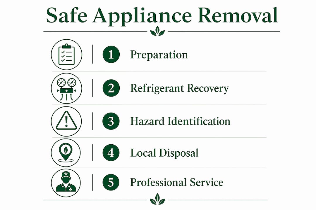 Infographic illustrating five safe appliance removal steps