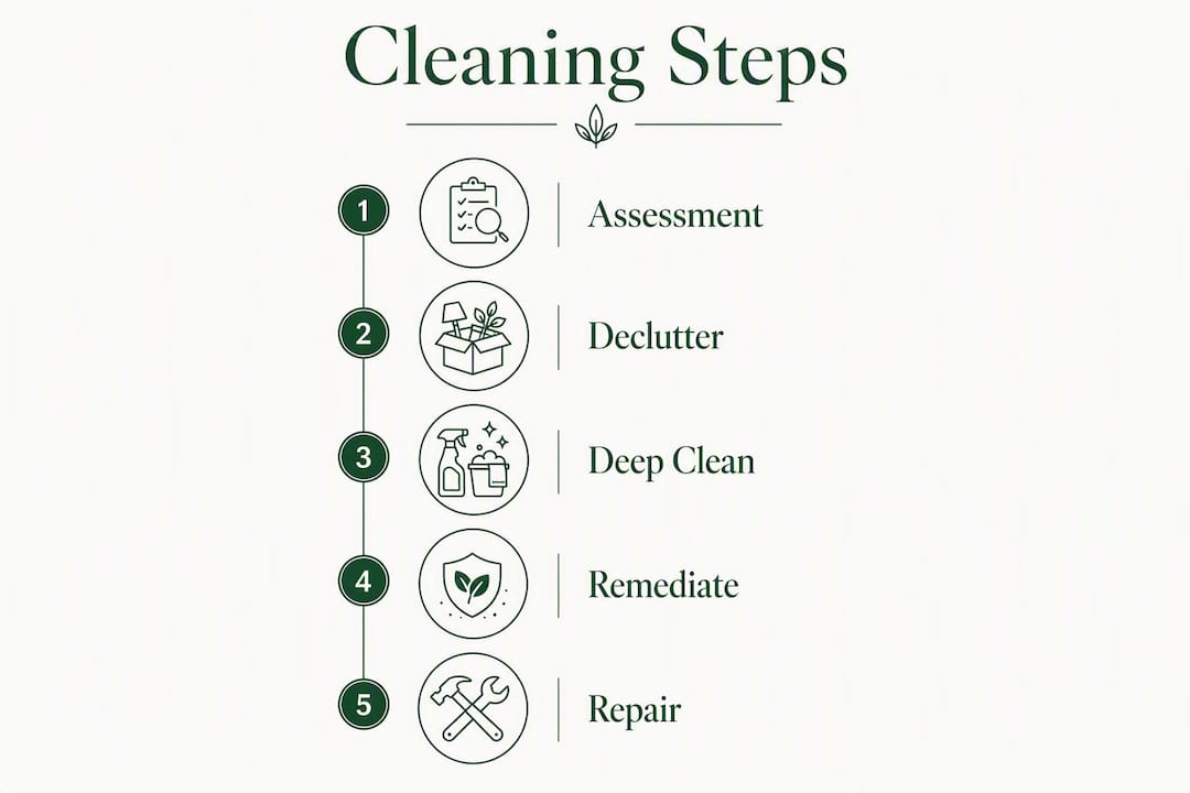 Infographic showing step-by-step house cleaning process