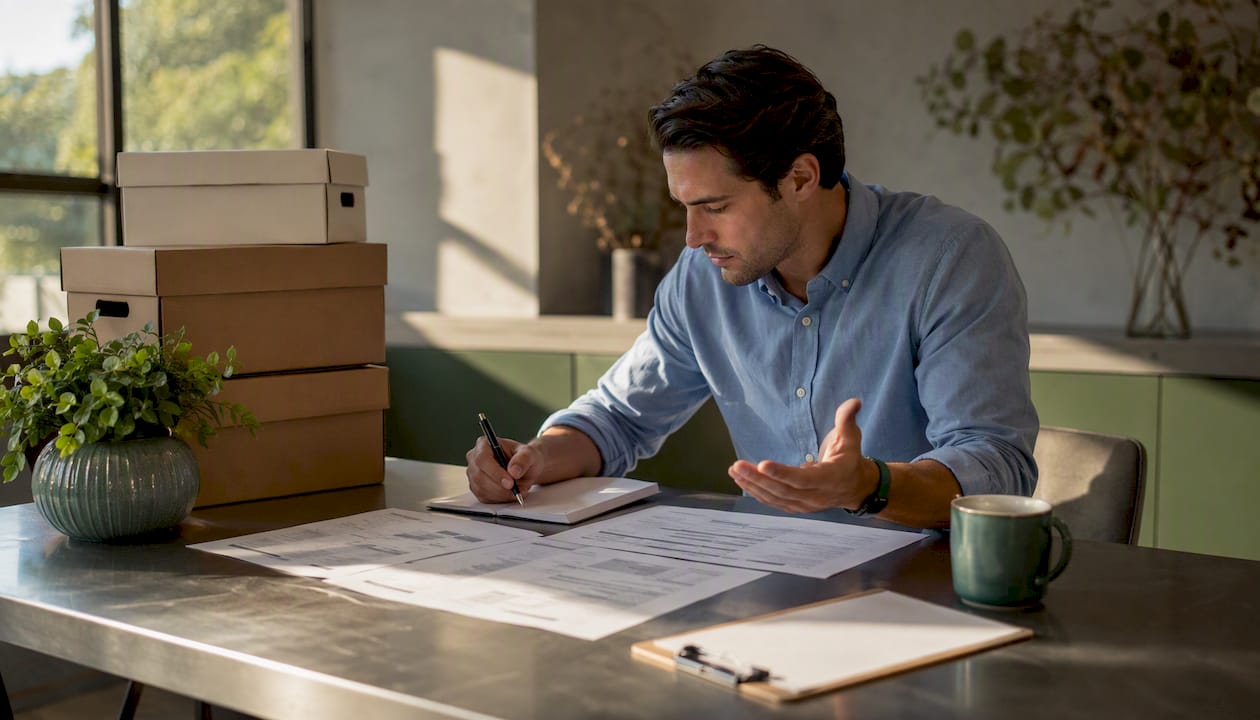 Project manager reviewing estate cleanout documents