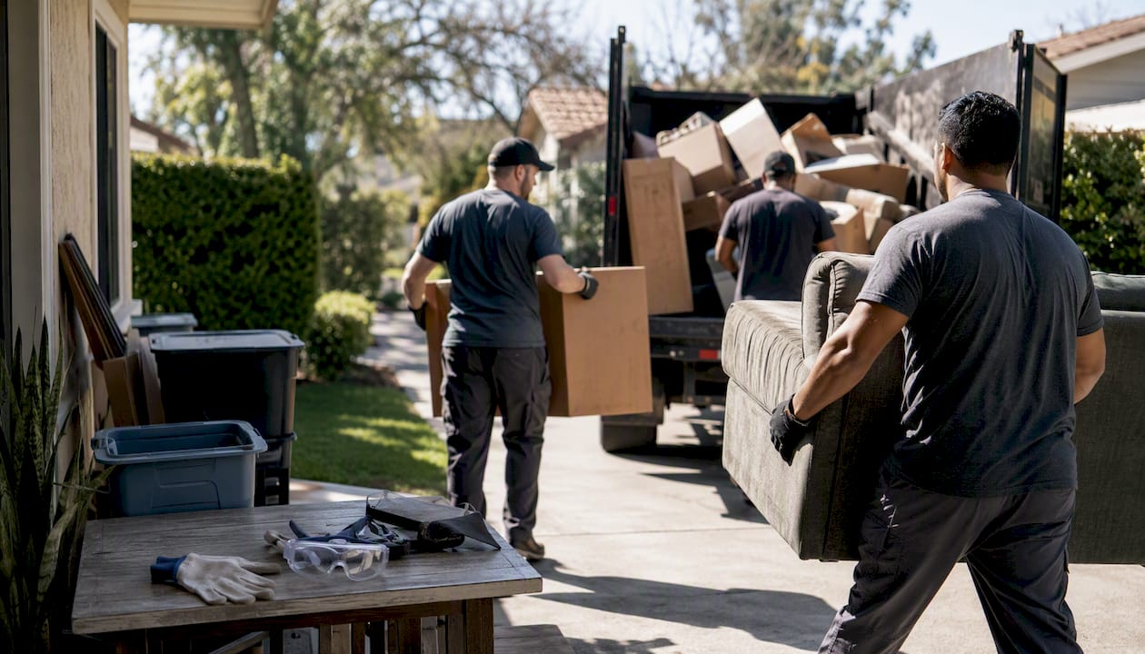 Cleanout crew removing items from home