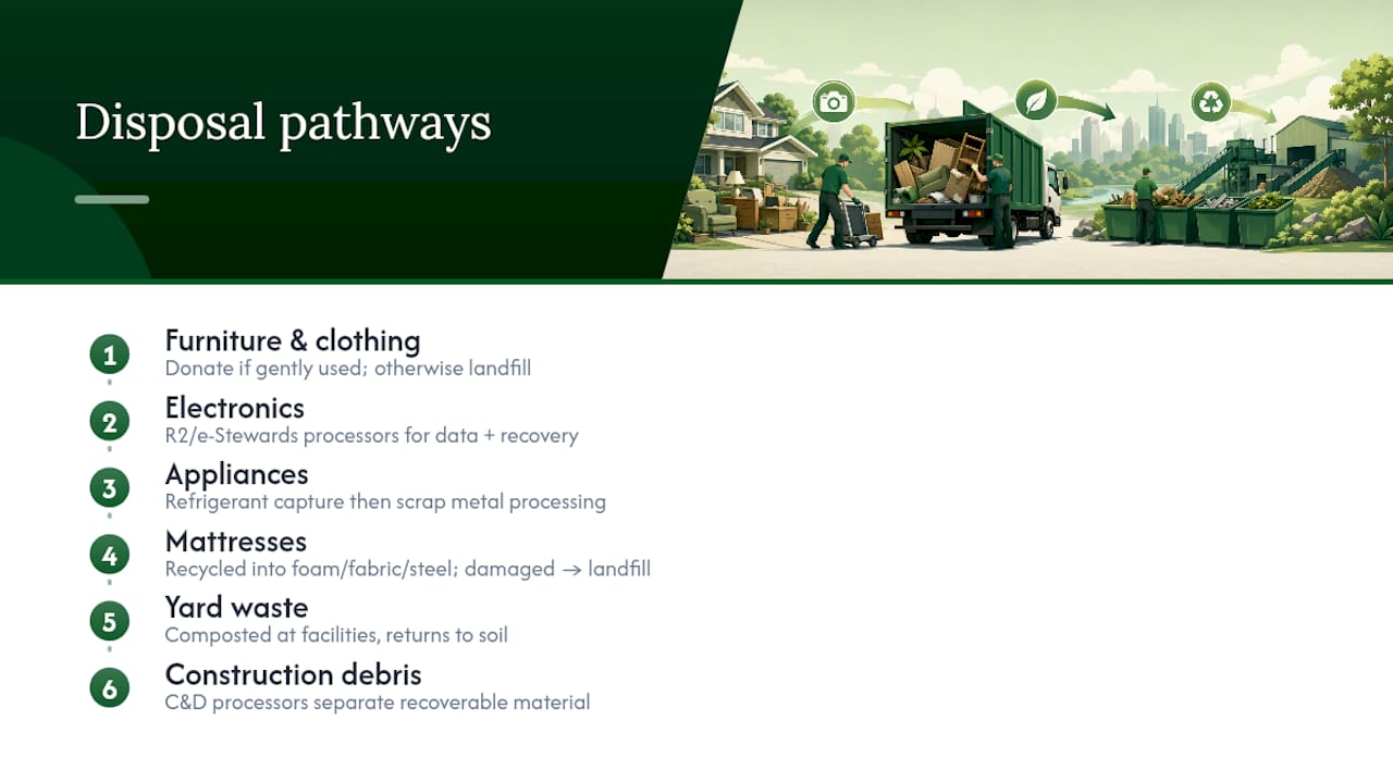 Disposal paths for furniture, electronics, appliances, mattresses, and debris