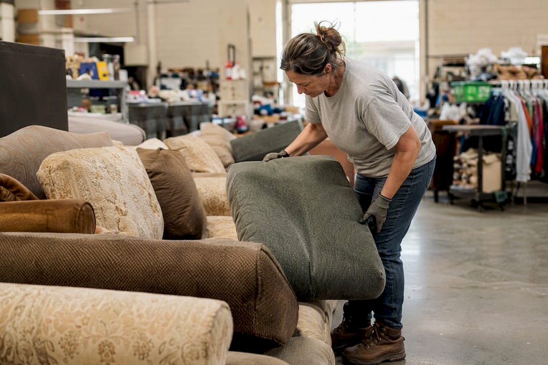 Furniture ready for donation sorting