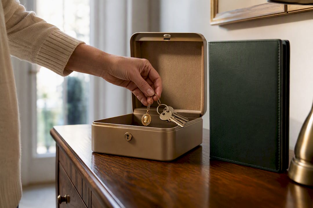 Valuables and keys placed in a lockbox