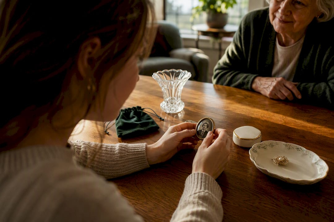 Grandchild choosing a meaningful family keepsake