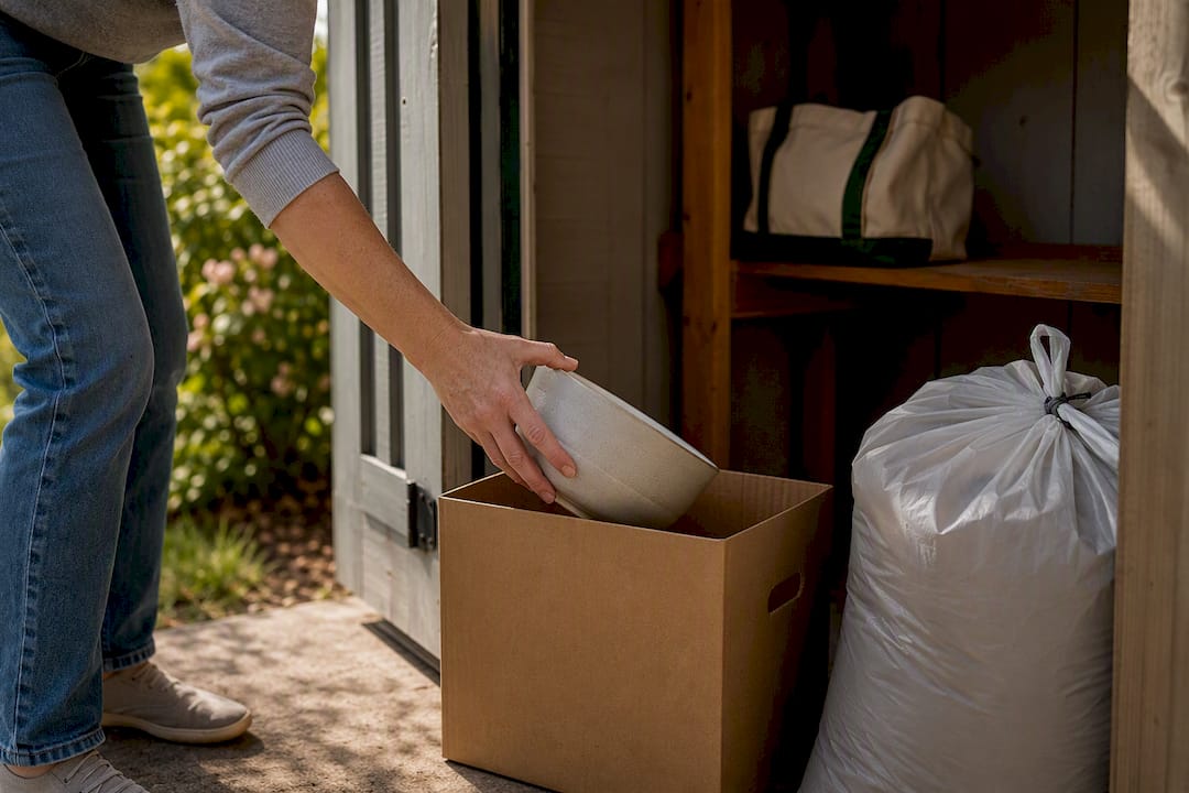 Usable shed items placed in donation box