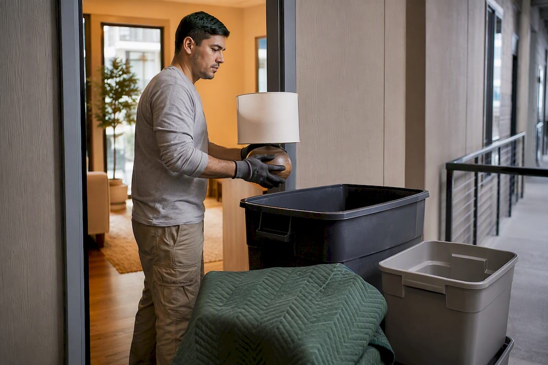 Worker removing belongings from rental property