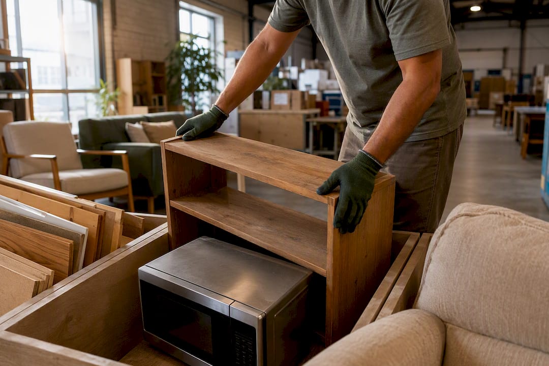 Reusable furniture and materials sorted for donation