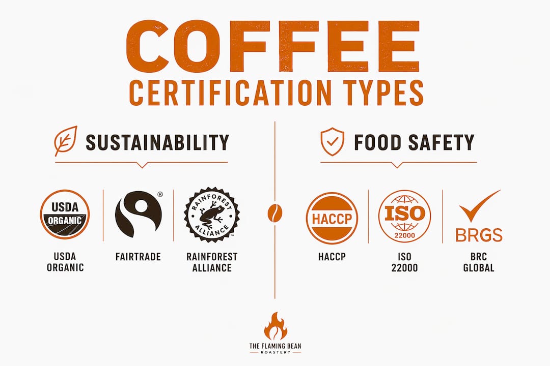 Infographic comparing sustainability and food safety coffee certifications