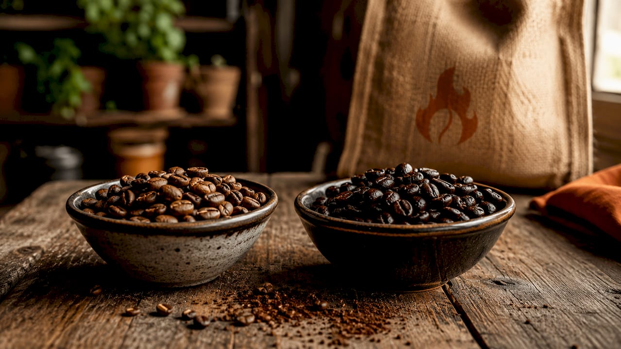 Close-up of single-origin and blended coffee beans